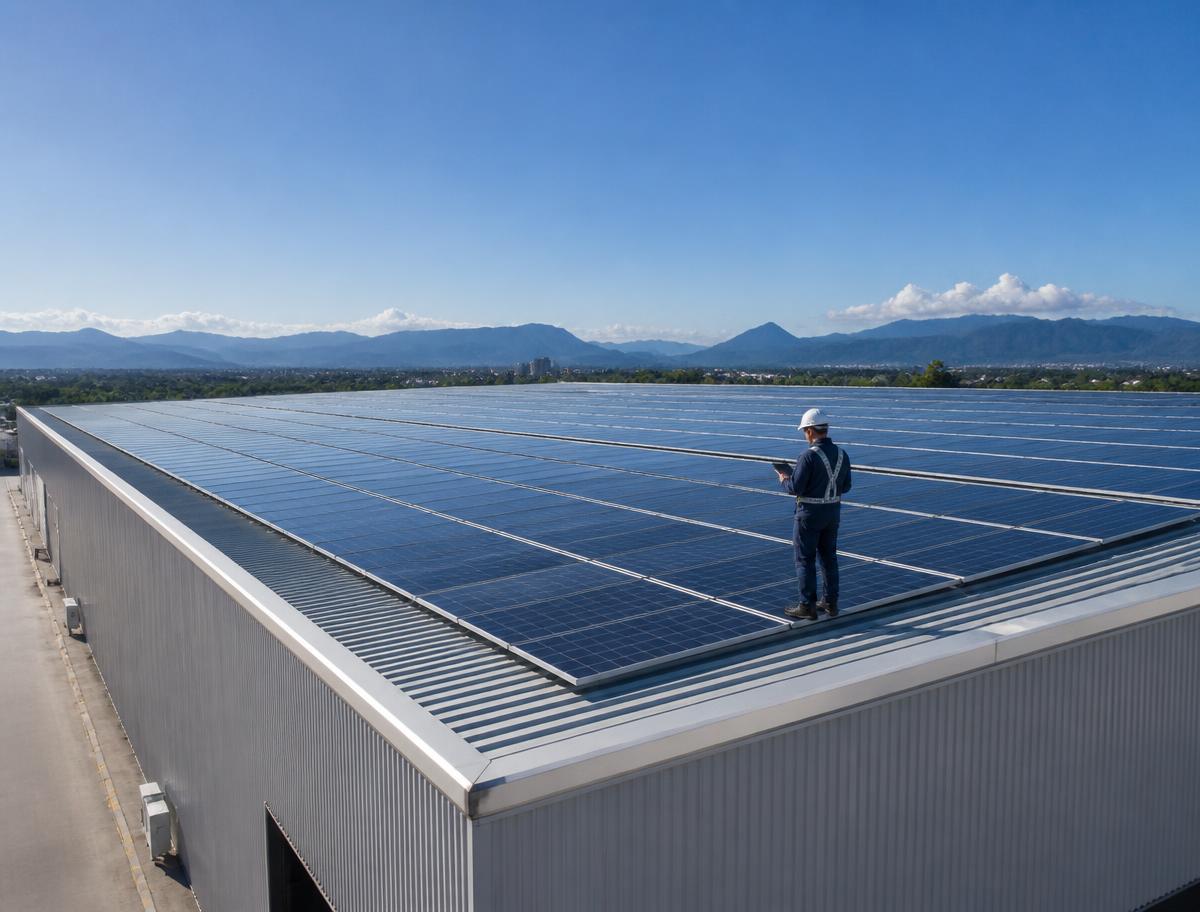 Empreendimento comercial com painéis solares no telhado